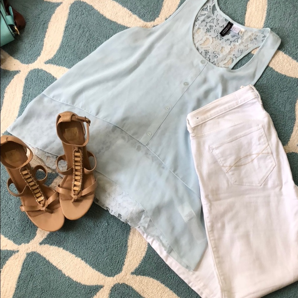 Light blue Chiffon tank- All Lace back!
